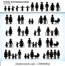 Editable set of family pictogram with children, parents and grandparents