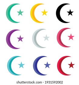 editable set of green Islamic star moon design flat vector illustrations. 4000 x 4000 pixel perfect.
