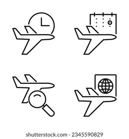 Editable Set Icon of Airplane Schedule, Find Flying Schedule, Vector illustration isolated on white background. using for Presentation, website or mobile app