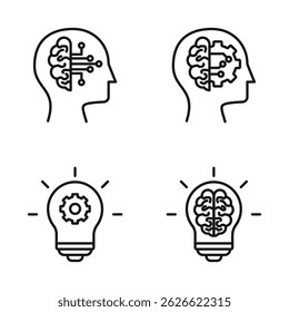 Ícone de conjunto editável da lâmpada de inteligência artificial Cérebro, ilustração de vetor isolado no fundo branco. usando para apresentação, site ou aplicativo móvel