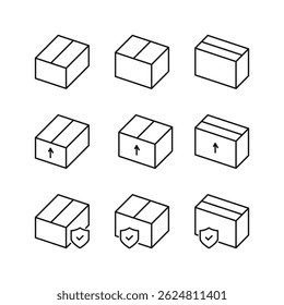 Bearbeitbares Set-Symbol der Box-Lieferung, Vektorgrafik einzeln auf weißem Hintergrund. für Präsentation, Website oder mobile App verwenden