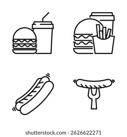 Editable Set Icon of Fast Food Burger and Hotdog, Vector illustration isolated on white background. using for Presentation, website or mobile app