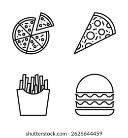 Editable Set Icon of Fast Food, Pizza, French Fries and Burger, Vector illustration isolated on white background. using for Presentation, website or mobile app