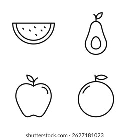 Editierbares Set-Symbol aus Obst, Wassermelone, Apfel, Orange und Advocate, Vektorgrafik einzeln auf weißem Hintergrund. für Präsentation, Website oder mobile App verwenden