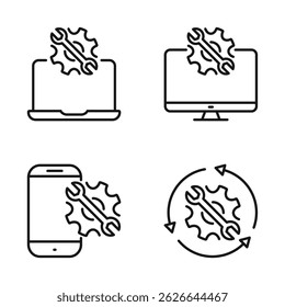 Icono de conjunto editable de solución de reparación de gadgets, teléfono inteligente, computadora portátil y PC, Ilustración vectorial aislada sobre fondo blanco. uso para presentación, Sitio web o App móvil