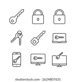 Editable Set Icon of Key Protection, Vector illustration isolated on white background. using for Presentation, website or mobile app