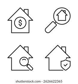 Icono del sistema editable del buscador casero de las propiedades inmobiliarias, Ilustración vectorial aislada en el fondo blanco. uso para la presentación, el Sitio web o el App móvil