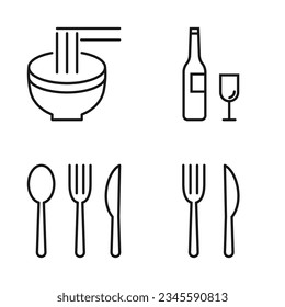 Editable Set Icon of Restaurant, Noodle, Wine, Vector illustration isolated on white background. using for Presentation, website or mobile app