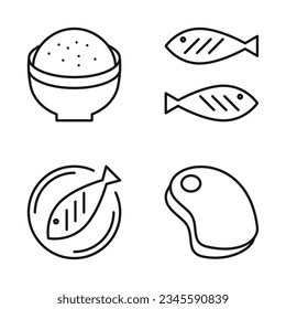 Editable Set Icon of Restaurant, Rice fish and Meat, Vector illustration isolated on white background. using for Presentation, website or mobile app