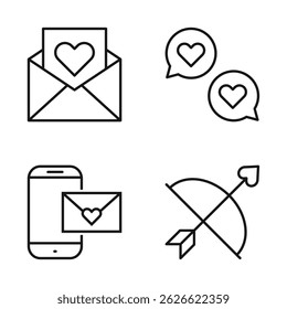 Editable Set Icon of Valentine Concept, Message, Arrow Cupid, Vector illustration isolated on white background. using for Presentation, website or mobile app
