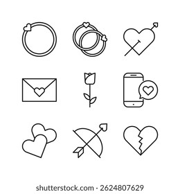 Ícone de conjunto editável do romance de Valentine, ilustração de vetor isolado no fundo branco. usando para apresentação, site ou aplicativo móvel