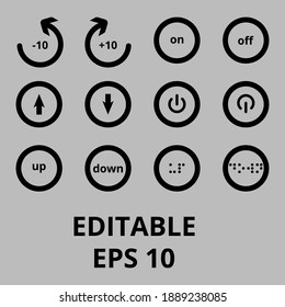 Editable Set Of On And Off, Up And Down English And Braille Language. 10 Seconds Backward And Forward