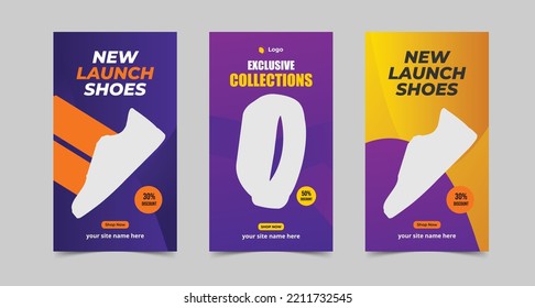 Editable set of social media story template. Fashion shoes and watch product Instagram story post template.