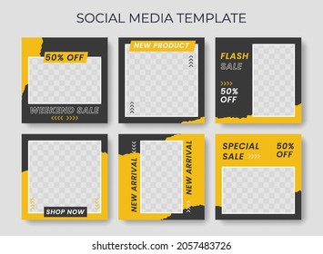 Editable set social media template post for promotion. template post for ads. design with yellow and black color.