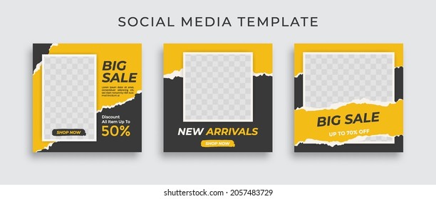 Editable set social media template post for promotion. template post for ads. design with yellow and black color.
