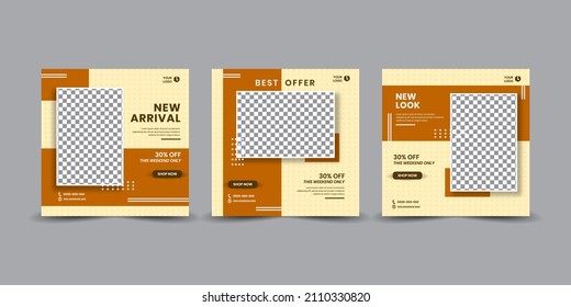 Editierbarer Set Social Media Template Post für Verkaufsförderung mit braunen Farben geometrischen Quadratzformen. Modernes Grafikdesign für Banner, Flyer, digitales Marketing, Werbung, Promo, etc.