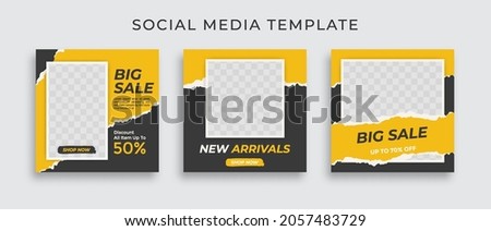 Editable set social media template post for promotion. template post for ads. design with yellow and black color.