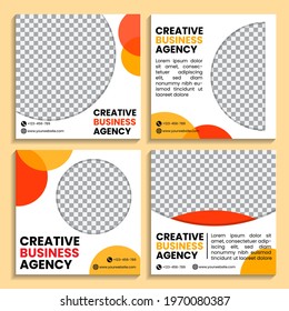 editable set of social media templates. with white, red and yellow background colors. Suitable for social media post and web internet ads.