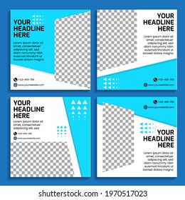 editable set of social media templates. with blue background colors. Suitable for social media post and web internet ads.