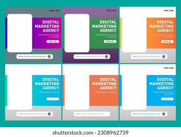 Editable set square banner digital marketing agency social media instagram post promotion template	