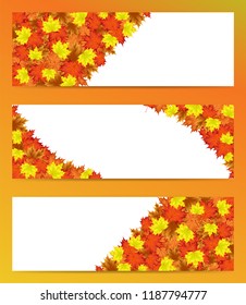 Editable set of three vector banners with autumn leaf motif. Everything on layers on a transparent background. Easy to use.