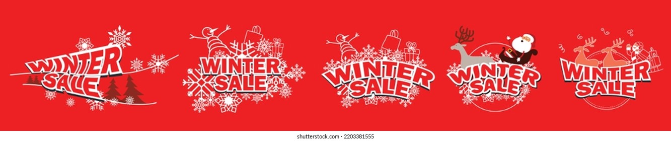 Editable set of winter sale logos  for social media, poster, banner, t shirts