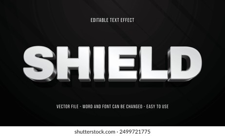 Editable shield 3d text effect, silver effect template