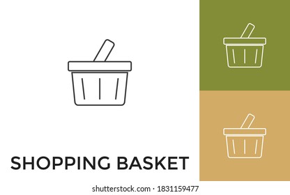 Icono de línea delgada de cesta de compras editable con título. Útil para aplicaciones móviles, sitio web, software y medios impresos.
