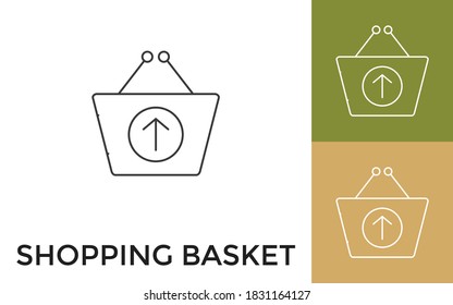 Editable Shopping Basket Thin Line Icon with Title. Useful For Mobile Application, Website, Software and Print Media.