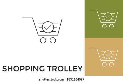 Editable Shopping Cart Thin Line Icon with Title. Useful For Mobile Application, Website, Software and Print Media.