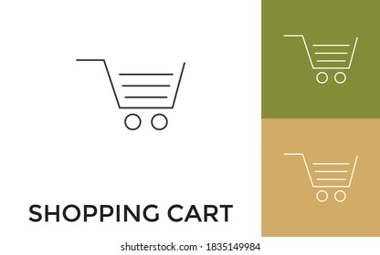 Editable Shopping Cart Thin Line Icon with Title. Useful For Mobile Application, Website, Software and Print Media.