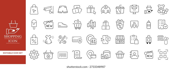 Editierbare Shopping Line Icons Set für E-Commerce, Online Store, Payment, Retail UI Design