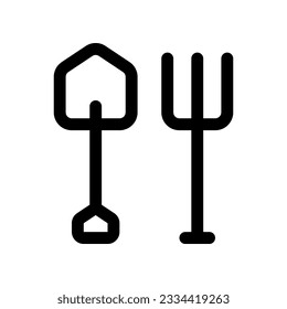 Editable shovel and rake vector icon. Farming, gardening, tools. Part of a big icon set family. Perfect for web and app interfaces, presentations, infographics, etc