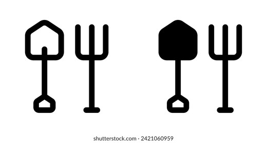 Editable shovel and rake vector icon. Farming, gardening, tools. Part of a big icon set family. Perfect for web and app interfaces, presentations, infographics, etc