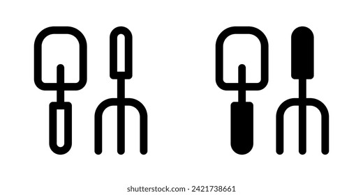 Editable shovel and rake vector icon. Gardening, landscaping, horticulture. Part of a big icon set family. Perfect for web and app interfaces, presentations, infographics, etc