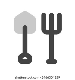 Editable shovel and rake vector icon. Farming, gardening, tools. Part of a big icon set family. Perfect for web and app interfaces, presentations, infographics, etc