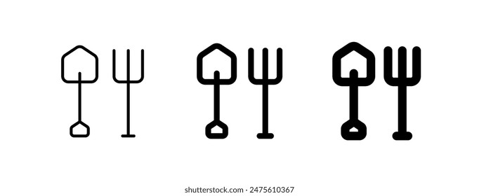 Editable shovel and rake vector icon. Farming, gardening, tools. Part of a big icon set family. Perfect for web and app interfaces, presentations, infographics, etc