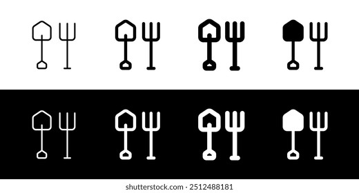 Editable shovel and rake vector icon. Farming, gardening, tools. Part of a big icon set family. Perfect for web and app interfaces, presentations, infographics, etc