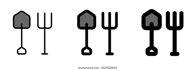 Editable shovel and rake vector icon. Farming, gardening, tools. Part of a big icon set family. Perfect for web and app interfaces, presentations, infographics, etc