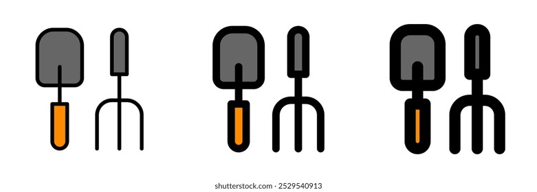 Editable shovel and rake vector icon. Gardening, landscaping, horticulture. Part of a big icon set family. Perfect for web and app interfaces, presentations, infographics, etc