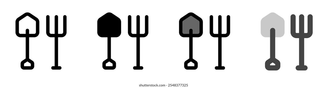 Editable shovel and rake vector icon. Farming, gardening, tools. Part of a big icon set family. Perfect for web and app interfaces, presentations, infographics, etc