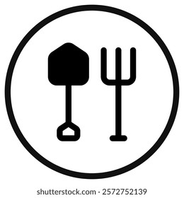 Editable shovel and rake vector icon. Farming, gardening, tools. Part of a big icon set family. Perfect for web and app interfaces, presentations, infographics, etc