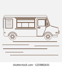Editable Side Menu Mobile Food Truck With Menu Vector Illustration in Outline Style for Artwork Element of Vehicle or Food and Drink Business Related Design