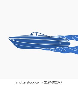 Editable Side View American Bowrider Boat on Water Vector Illustration in Monochrome Style for Artwork Element of Transportation or Recreation Related Design svg