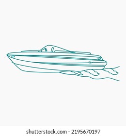 Editable Side View American Bowrider Boat on Water Vector Illustration in Outline Style for Artwork Element of Transportation or Recreation Related Design svg