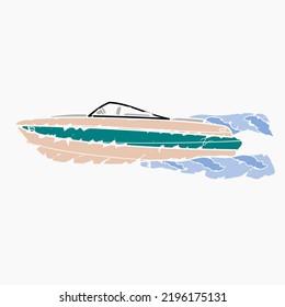 Editable Side View American Bowrider Boat on Water Vector Illustration in Brush Strokes Style for Artwork Element of Transportation or Recreation Related Design svg