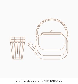 Editable Side View Masala Chai Tea in A Glass Mug and Kettle Vector Illustration in Outline Style for Artwork Element of Beverages With South Asian Culture and Tradition Design