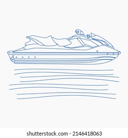 Editable Side View Outline Style Personal Watercraft or Water Scooter on Calm Water Vector Illustration for Artwork Element of Transportation or Recreation Related Design