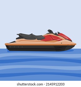 Editable Side View Personal Watercraft or Water Scooter on Calm Blue Water Vector Illustration for Artwork Element of Transportation or Recreation Related Design