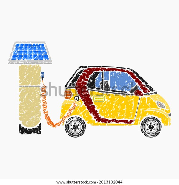 Editable Side View\
Solar Energy Electric Car Charging Vector Illustration in Brush\
Strokes Style for Futuristic Eco-friendly Vehicle and Green Life or\
Renewable Energy\
Campaign